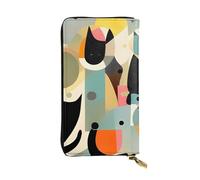 OUSIKA Cartera de cuero para mujeres y hombres, cartera de mano para dinero, tarjetero grande, arte moderno de mediados de siglo, carteras de gato con cremallera para teléfono, bolso largo de viaje,