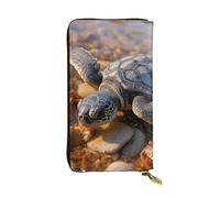 OUSIKA Cartera de cuero para mujeres y hombres, cartera de mano para dinero, tarjetero grande, bonita tortuga marina arrastrada en la playa, carteras con cremallera para teléfono, bolso largo de
