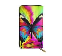 OUSIKA Cartera de cuero para mujeres y hombres, cartera de mano para dinero, tarjetero grande, cartera de mariposa colorida con cremallera para teléfono, bolso largo de viaje, Black, Talla única,