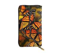 OUSIKA Cartera de cuero para mujeres y hombres, cartera de mano para dinero, tarjetero grande con mariposas monarca con cremallera para teléfono, bolso largo de viaje, Black, Talla única, Casual