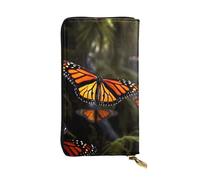 OUSIKA Cartera de cuero para mujeres y hombres, cartera de mano para dinero, tarjetero grande con mariposas monarca con cremallera para teléfono, bolso largo de viaje, Black, Talla única, Casual