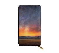 OUSIKA Cartera de cuero para mujeres y hombres, cartera de mano para dinero, tarjetero grande, noche estrellada, puesta de sol, cielo con cremallera, soporte para teléfono, bolso largo de viaje,