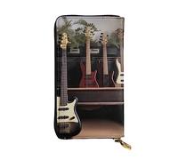 OUSIKA Cartera de cuero para mujeres y hombres, cartera de mano para dinero, tarjetero grande, para guitarra, bajo, música, instrumentos musicales, carteras con cremallera, soporte para teléfono,