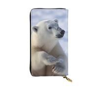 OUSIKA Cartera de cuero para mujeres y hombres, cartera de mano para dinero, tarjetero grande para tarjetas de crédito, carteras de oso polar con cremallera para teléfono, bolso largo de viaje, Black,