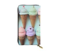 OUSIKA Cartera de cuero para mujeres y hombres, cartera de mano para dinero, tarjetero grande para tarjetas de crédito, carteras de conos de helado con cremallera para teléfono, bolso largo de viaje,