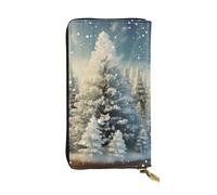 OUSIKA Cartera de cuero para mujeres y hombres, cartera de mano para dinero, tarjetero grande para tarjetas de crédito, nieve, país de las maravillas, pino, carteras de Navidad con cremallera para
