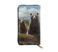 OUSIKA Cartera de cuero para mujeres y hombres, cartera de mano para dinero, tarjetero grande para tarjetas de crédito, carteras de oso animal con cremallera, soporte para teléfono, bolso largo de
