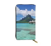 OUSIKA Cartera de cuero para mujeres y hombres, cartera de mano para dinero, tarjetero grande para tarjetas de crédito, carteras de playa de Tahití con cremallera para teléfono, bolso largo de viaje,