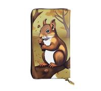 OUSIKA Cartera de cuero para mujeres y hombres, cartera de mano para dinero, tarjetero grande para tarjetas de crédito, carteras de ardilla que come nueces, con soporte para teléfono con cremallera,