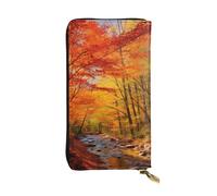 OUSIKA Cartera de cuero para mujeres y hombres, cartera de mano para dinero, tarjetero grande para tarjetas de crédito, carteras de follaje de otoño con soporte para teléfono con cremallera, bolso