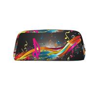 OUSIKA Colorida bolsa de maquillaje de notas musicales, estuche de cuero, neceser de viaje, bolsa de cosméticos, bolsa de almacenamiento diario para mujeres, Silver, Talla única