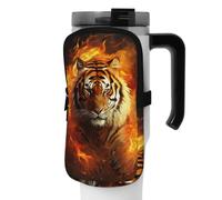 OUSIKA Cool Tiger in Flame - Bolsa para botella de agua con estampado de tigre en llama, bolsa de mano, bolsa de accesorios para bebidas, bolsa con cremallera, bolsa para cinturón para hombres y