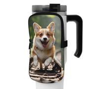 OUSIKA Corgi Dog Running on The Railroad - Bolsa para botella de agua con estampado de perro corriendo en el ferrocarril, bolsa de mano, bolsa de mano, bolsa de accesorios, bolsa con cremallera para