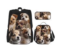 OUSIKA Cute Dogs Print - Mochila casual de 3 piezas, para almuerzo, estuche para lápices, para viajes, color negro, talla única, Black, Talla única