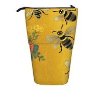 OUSIKA Estuche para lápices con diseño de abejas de bienvenida de pie, bolsa telescópica para lápices, bolsa de maquillaje para mujeres y hombres, Black, Talla única, Bolsa para monedas