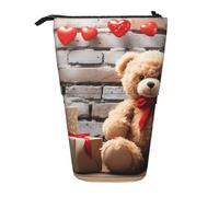 OUSIKA Estuche para lápices con diseño de oso de pie para San Valentín, estuche telescópico para lápices, bolsa de maquillaje para mujeres y hombres, Black, Talla única, Bolsa para monedas