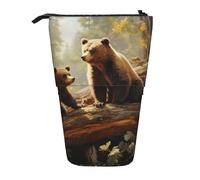 OUSIKA Estuche para lápices con diseño de osos lindos que juegan en el árbol, bolsa telescópica para lápices, bolsa de maquillaje para mujeres y hombres, Black, Talla única, Bolsa para monedas