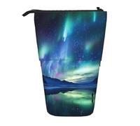 OUSIKA Estuche para lápices de pie con diseño de luces del norte, bolsa telescópica para lápices, bolsa de maquillaje para mujeres y hombres, Black, Talla única, Bolsa para monedas