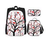 OUSIKA Juego de 3 mochilas con estampado de corazón y árbol de amor, para viajes, color negro, talla única, casual, viajes, Black, Talla única, Mochila, casual, viaje