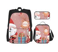 OUSIKA Linda mochila con estampado navideño de 3 piezas, mochila casual, lonchera, estuche, juego de combinación para viajes, color negro, talla única, Black, Talla única