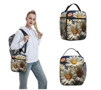OUSIKA Lonchera con diseño de margaritas florales para mujeres y hombres, reutilizable, aislada, bolsa de almuerzo de viaje, bolsa de almuerzo portátil para el trabajo, picnic, camping