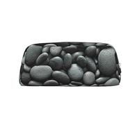 OUSIKA Many Black Pebbles - Neceser de piel para lápices, neceser de viaje, neceser de cosméticos, bolsa de almacenamiento diario para mujeres, Silver, Talla única