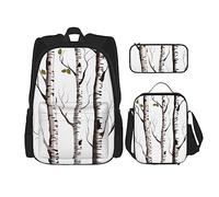 OUSIKA Mochila casual con estampado de árbol de abedul, 3 piezas, para viajes, color negro, talla única, casual, viajes, Black, Talla única, Mochila, casual, viaje