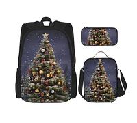 OUSIKA Mochila casual con estampado de árbol de Navidad, 3 piezas, para viajes, color negro, talla única, mochila casual, viajes, Black, Talla única, Mochila, casual, viaje