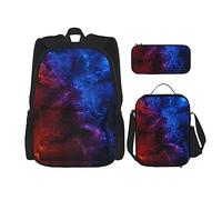 OUSIKA Mochila casual con estampado de cielo rojo y azul de 3 piezas, para viajes, azul, rojo, talla única, mochila, casual, viajes, azul, rojo, Talla única, Mochila, casual, viaje