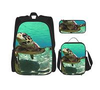 OUSIKA Mochila casual con estampado de tortugas marinas, 3 piezas, para viajes, color negro, talla única, casual, viajes, Black, Talla única, Mochila, casual, viaje