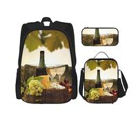 OUSIKA Mochila casual con estampado de vino tinto de 3 piezas para viajes, color rojo, talla única, casual, viajes, Red, Talla única, Mochila, casual, viaje