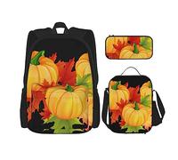 OUSIKA Mochila con estampado de calabaza, 3 piezas, casual, lonchera, estuche, juego de combinación para viajes, color negro, talla única, mochila, casual, viajes, Black, Talla única, Mochila, casual,