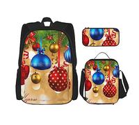 OUSIKA Mochila con estampado de Feliz Navidad de 3 piezas para el día casual, caja de almuerzo, estuche de lápices para viajes, negro, talla única, mochila, casual, viajes, Black, Talla única,