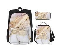 OUSIKA Mochila con estampado de mármol, 3 piezas, estilo casual, lonchera y estuche, juego de combinación para viajes, color negro, talla única, mochila casual, viajes, Black, Talla única, Mochila,