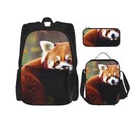 OUSIKA Mochila con estampado de panda rojo de 3 piezas para viajes, color rojo, talla única, casual, viajes, Red, Talla única, Mochila, casual, viaje
