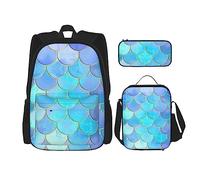 OUSIKA Mochila de 3 piezas con estampado de polvo de sirena, mochila casual para el almuerzo, estuche para lápices, para viajes, negro, talla única, mochila, casual, viajes, Black, Talla única,