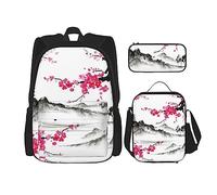 OUSIKA Mount Fuji - Mochila casual con estampado de cerezas, 3 piezas, para viajes, color negro, talla única, mochila casual, viaje, Black, Talla única, Mochila, casual, viaje