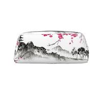 OUSIKA Mount Fuji - Neceser de piel con cereza, neceser de viaje, bolsa de almacenamiento diario para mujer, Silver, Talla única