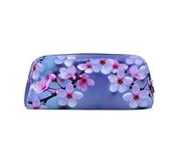 OUSIKA Neceser de piel con diseño de flores de cerezo rosa, estuche de viaje, bolsa de cosméticos para almacenamiento diario para mujeres, Silver, Talla única