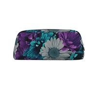 OUSIKA Neceser de piel con diseño de flores moradas y verde azulado, bolsa de almacenamiento diario para mujeres, Silver, Talla única