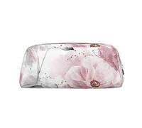 OUSIKA Neceser de piel con diseño de flores rosas y hojas sobre gris, bolsa de almacenamiento diario para mujeres, Silver, Talla única