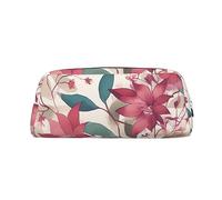 OUSIKA Neceser de piel con diseño de hojas y flores rosadas, bolsa de almacenamiento diario para mujeres, Silver, Talla única