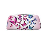 OUSIKA Neceser de piel con diseño de mariposas rosas, neceser de viaje, bolsa de almacenamiento diario para mujeres, Silver, Talla única