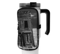 OUSIKA Old Building Up by a Wooden Post Print - Bolsa para botella de agua, bolsa de mano, deportiva, botella de bebidas, accesorios, bolsa con cremallera, bolsa de cinturón para hombres y mujeres,