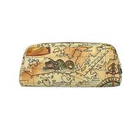 OUSIKA Old Treasure Map - Neceser de piel con diseño de mapa del tesoro, bolsa de almacenamiento diario para mujeres, Gold, Talla única