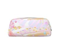 OUSIKA Pink Candy Land - Bolsa de maquillaje de piel para lápices, neceser de viaje, bolsa de cosméticos, bolsa de almacenamiento diario para mujer, Gold, Talla única