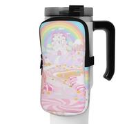 OUSIKA Pink Candy Land - Bolsa para botella de agua con estampado de tierra de caramelos, bolsa de mano, bolsa de accesorios con cremallera, bolsa para cinturón para hombres y mujeres, Black, M