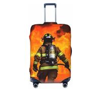 OUSIKA Protector de equipaje lavable y elástico, protector de maleta, bombero, llama, antiarañazos, para equipaje de viaje, se adapta a protectores de equipaje de 18 a 32 pulgadas, Black, XL