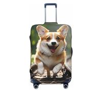 OUSIKA Protector de equipaje lavable y elástico, protector de maleta, Corgi perro corriendo en el ferrocarril, funda antiarañazos para equipaje de viaje, se adapta a protectores de equipaje de 18 a 32