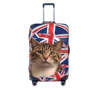 OUSIKA Protector de equipaje lavable y elástico, protector de maleta, diseño de gato con bandera británica, antiarañazos, para equipaje de viaje, se adapta a protectores de equipaje de 18 a 32